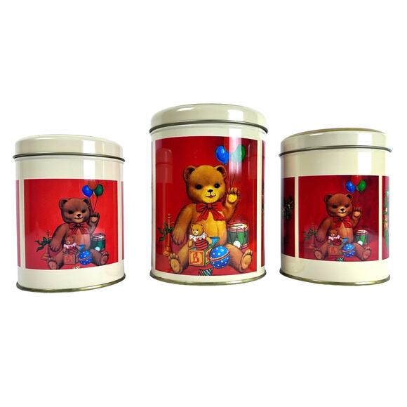 Nesting/Stacking Christmas Tins New Never Used Rocking Horse Sleigh Teddy Bear! - Picture 3 of 9